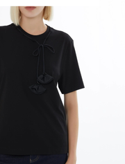 Knitted Blouse with Chest Accessory, Black
