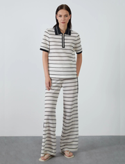 Front Zipper Collared Knit Top, White