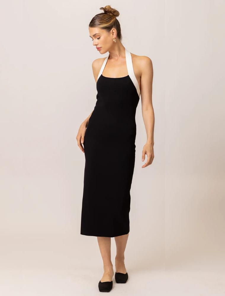 Halter Sleeveless Knit Dress, Black