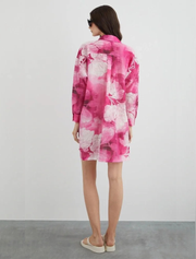 Floral Print Buttondown Tunic-Dress, Pink