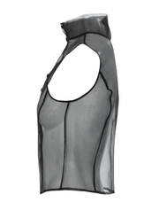 High Neck Transparent Organza Blouse, Black