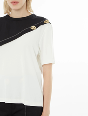 Asymmetrical Top with Buttons, Off-White