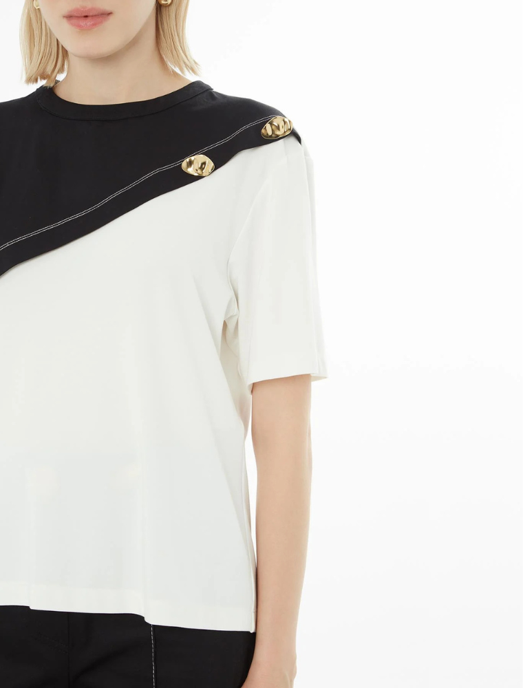 Asymmetrical Top with Buttons, Off-White