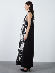 Halter Abstract Print Long Dress, Black & White
