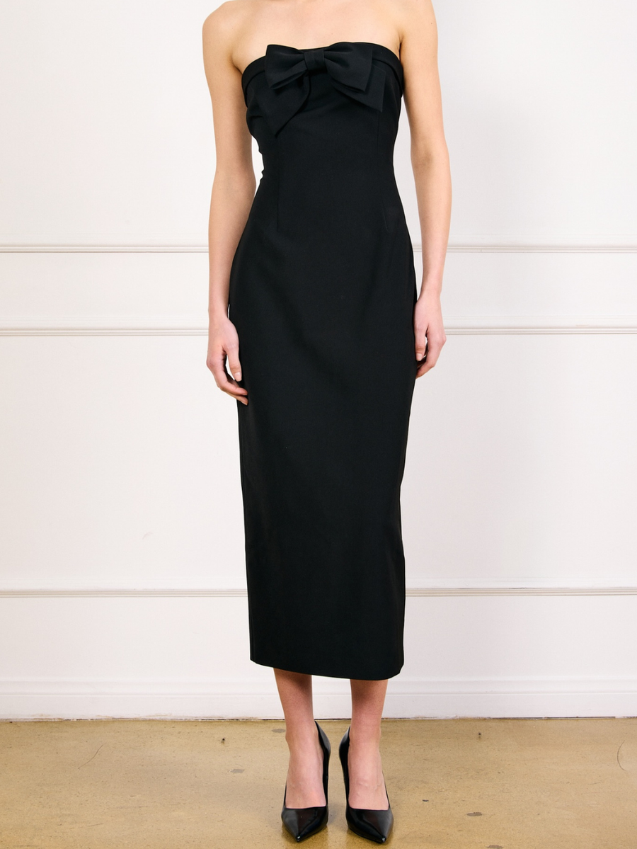 Front Bow Strapless Dress, Black