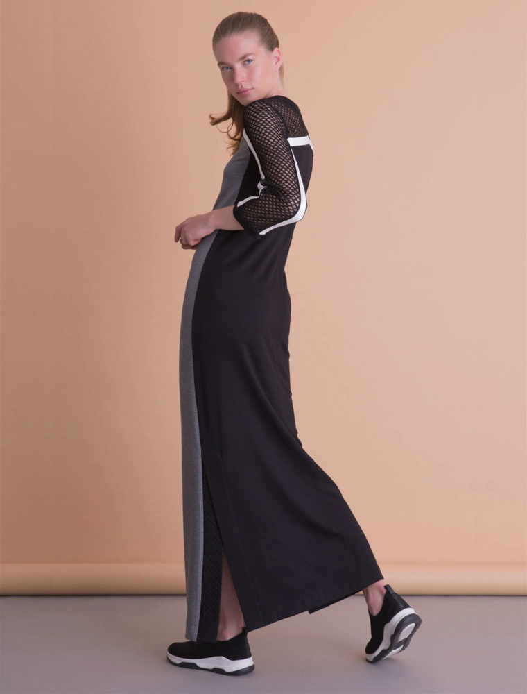 Mesh Stripe Detaile Long Sports Dress, Grey