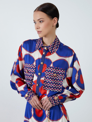 Buttondown Long Dress with Chain Belt, Multicolor