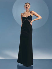 Crystal Strap Maxi Evening Dress