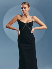 Crystal Strap Maxi Evening Dress