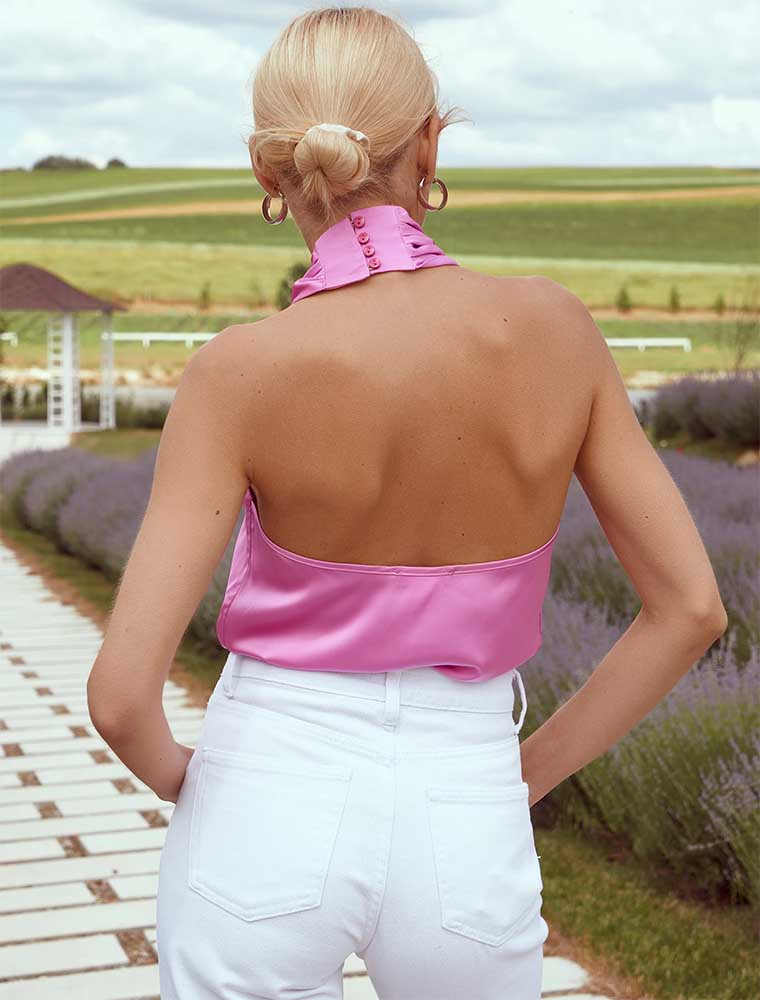 Halter Criss Cross Top, Pink