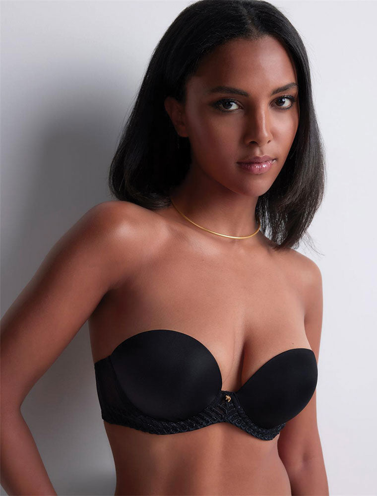 4M Sheer Emotion Bandeau Plunge Bra, Black