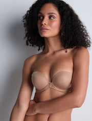 4M Sheer Emotion Bandeau Plunge Bra, Sand