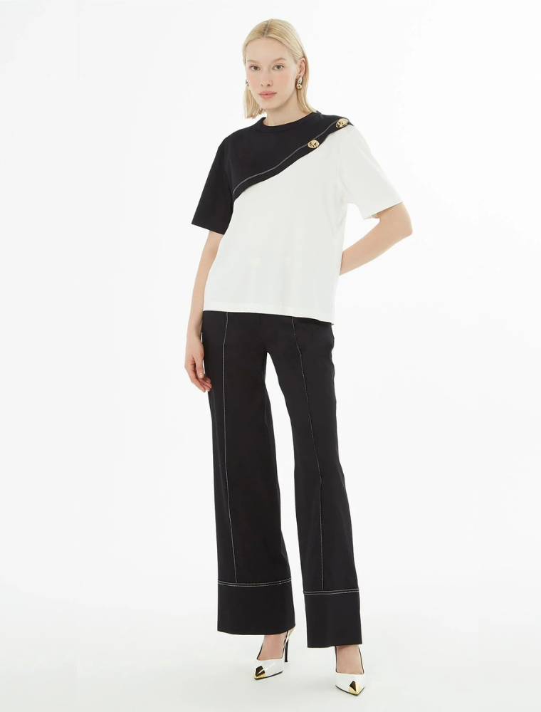 Asymmetrical Top with Buttons, Off-White