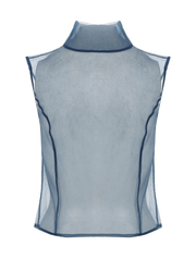 High Neck Transparent Organza Blouse, Navy