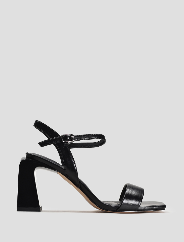 Minimalist Block-Heel Leather Sandals, Black