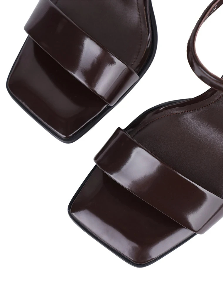 Sculptured Block Heel Pattent Sandals, Espresso 