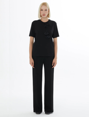 Knitted Blouse with Chest Accessory, Black
