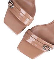 Square Toe with Silver Buckle Sandals, Taupe