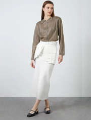 Front Slit Skirt with Patch Pockets, Off-White