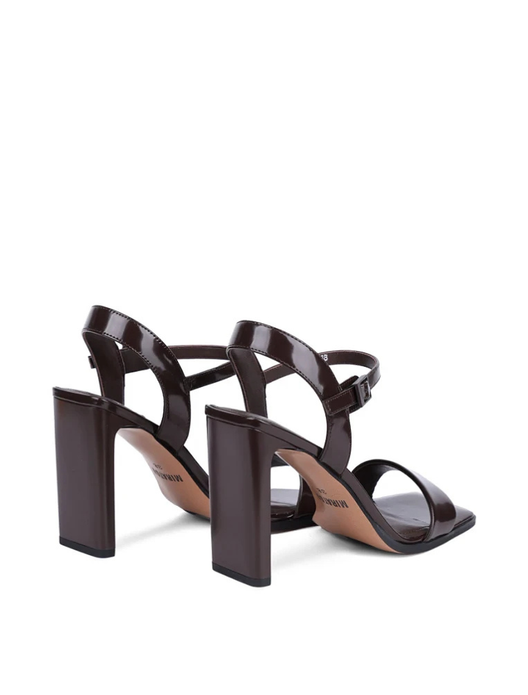 Sculptured Block Heel Pattent Sandals, Espresso 