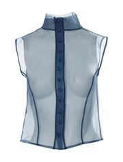 High Neck Transparent Organza Blouse, Navy