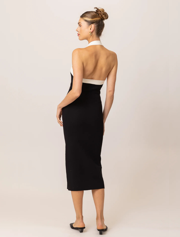 Halter Sleeveless Knit Dress, Black