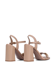 Round Toe with Gold Buckle Sandals, Light Taupe