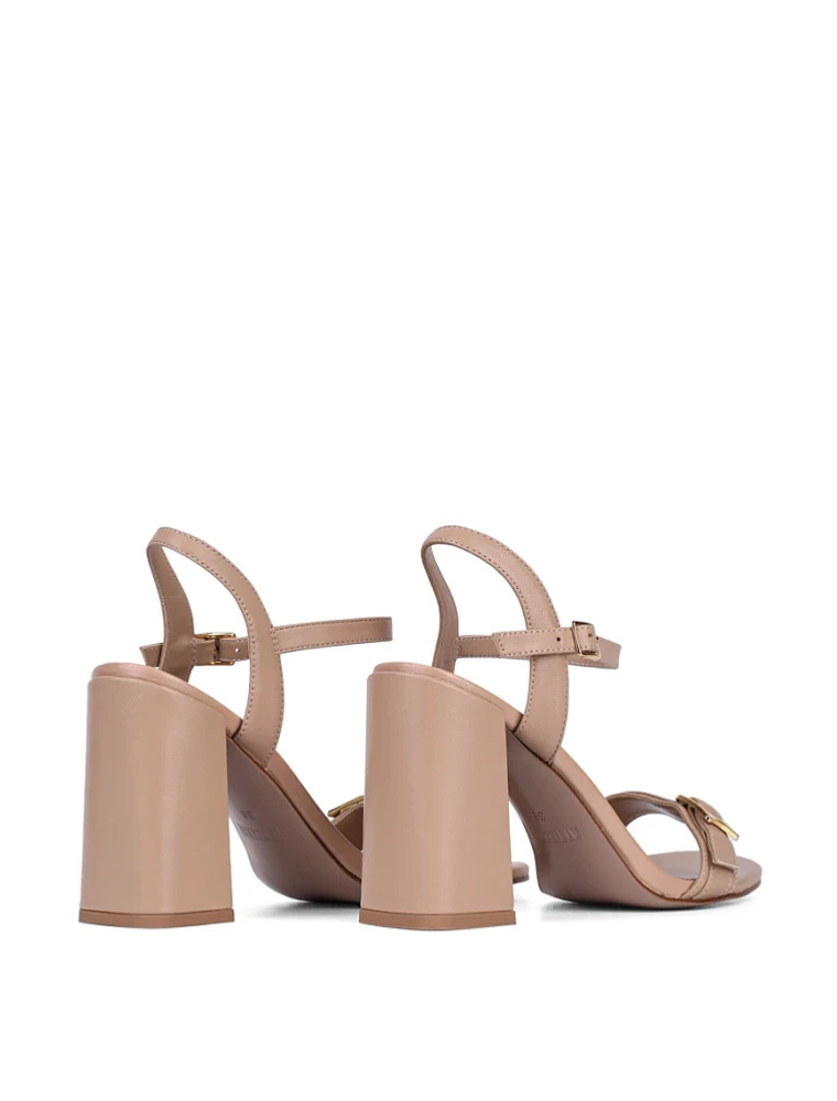 Round Toe with Gold Buckle Sandals, Light Taupe