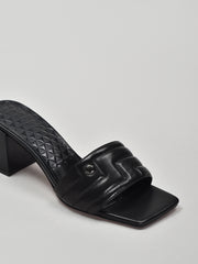 Quilted Wide Strap Sandals, Black