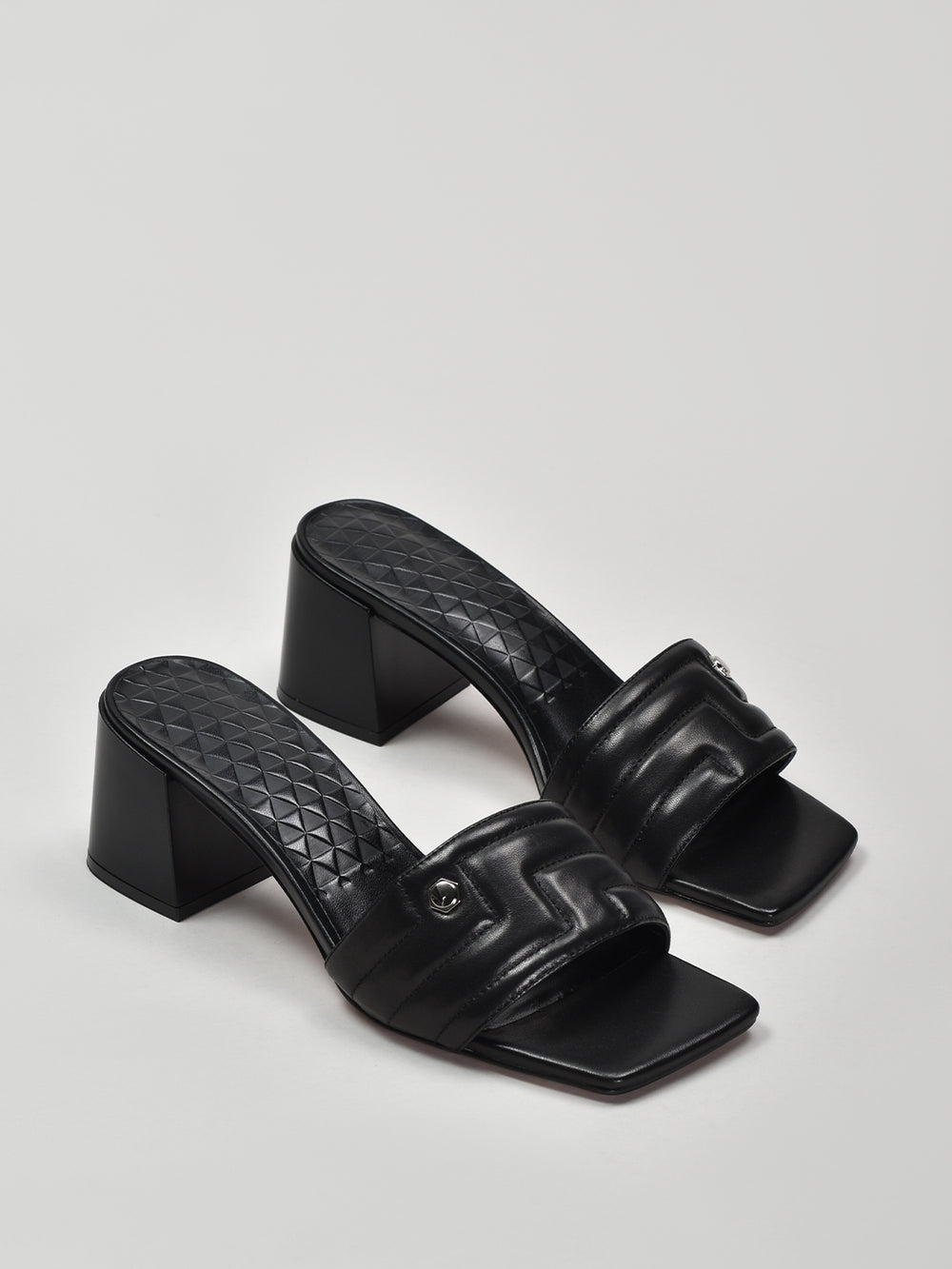 Quilted Wide Strap Sandals, Black