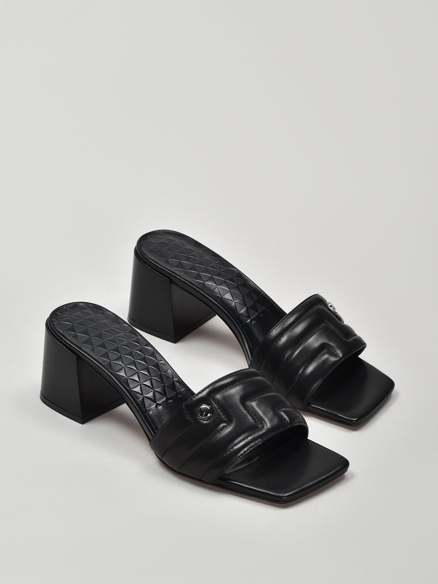 Quilted Wide Strap Sandals, Black