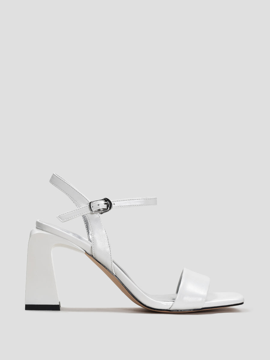 Minimalist Block-Heel Leather Sandals, White