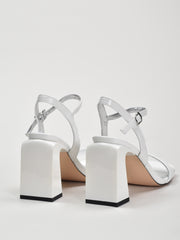 Minimalist Block-Heel Leather Sandals, White
