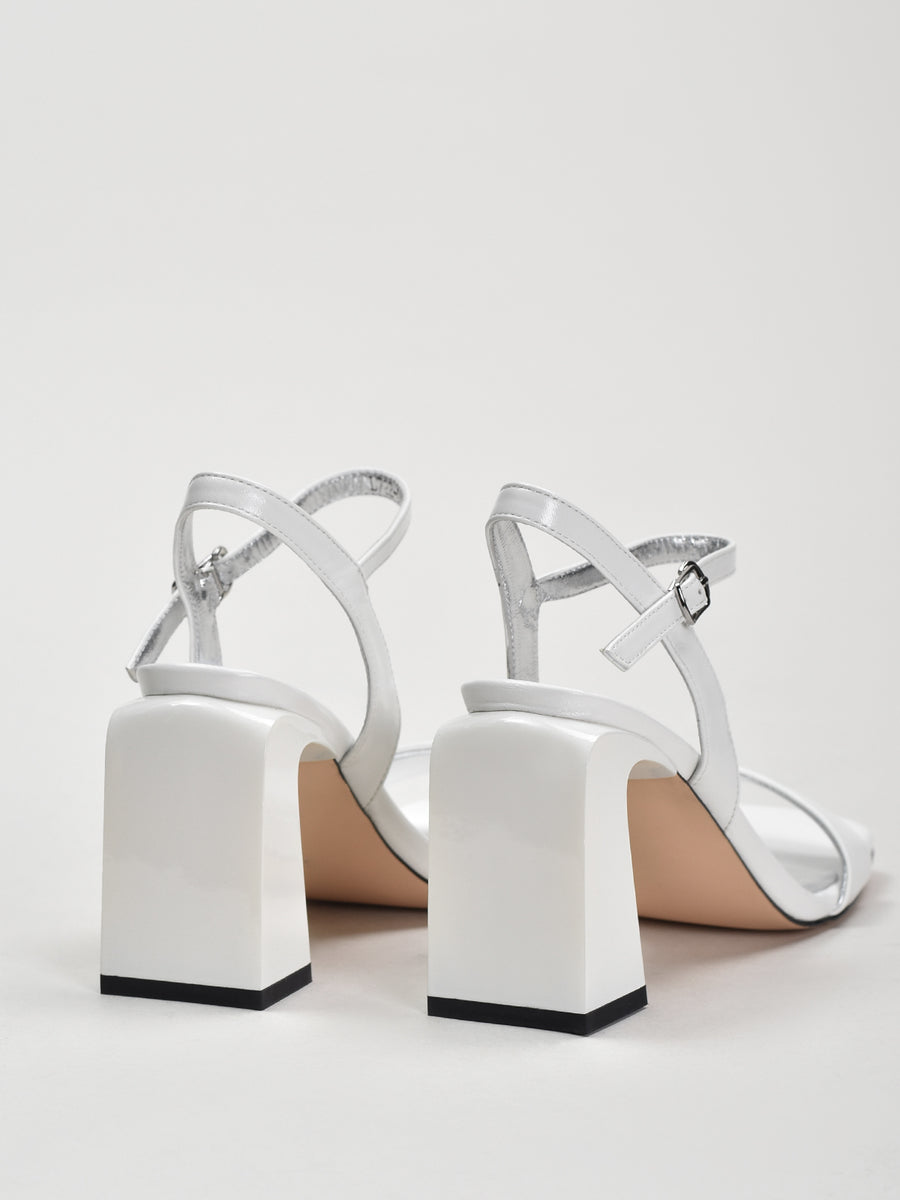 Minimalist Block-Heel Leather Sandals, White