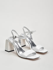 Minimalist Block-Heel Leather Sandals, White