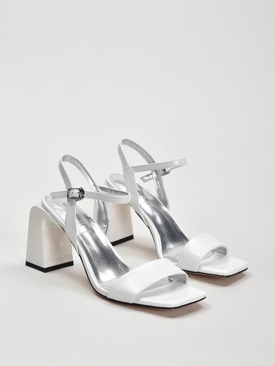 Minimalist Block-Heel Leather Sandals, White