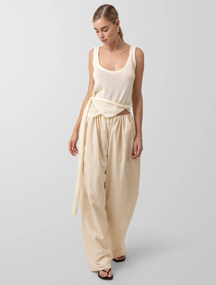 Knitted Top with Front Scarft Detail, Cream