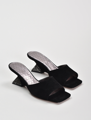 Crystal Sculpted Wedge Mules, Black