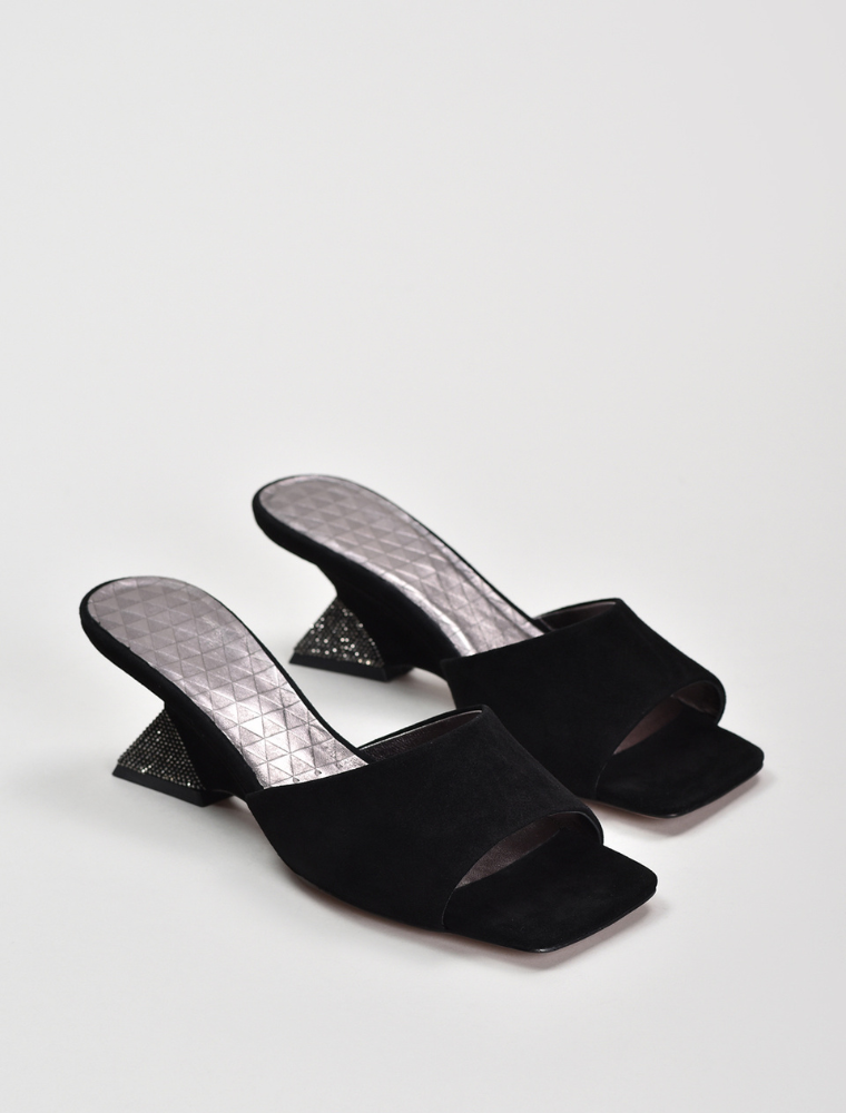 Crystal Sculpted Wedge Mules, Black
