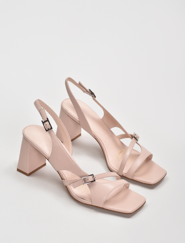 Multi-Strap Block-Heel Slingback Sandals, Blush Pink
