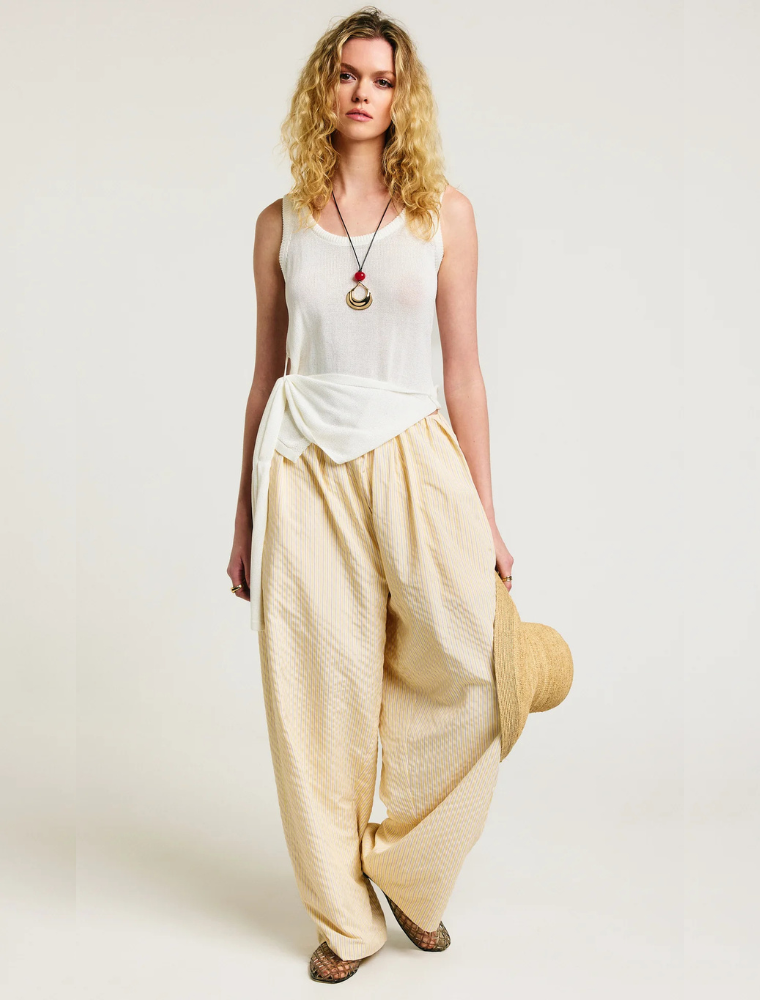 Knitted Top with Front Scarft Detail, Cream