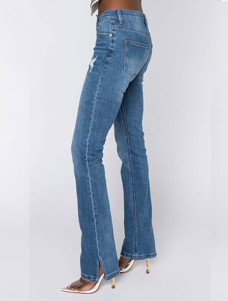 Asymmetrical Waistline Jeans, Blue