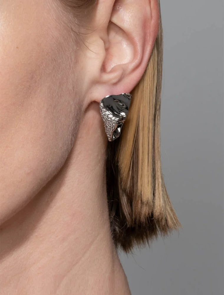 Solanales Crystal Folded Mini Earring, 14K White Gold over Brass