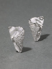 Solanales Crystal Folded Mini Earring, 14K White Gold over Brass