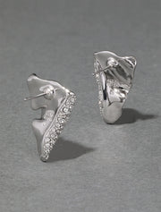 Solanales Crystal Folded Mini Earring, 14K White Gold over Brass
