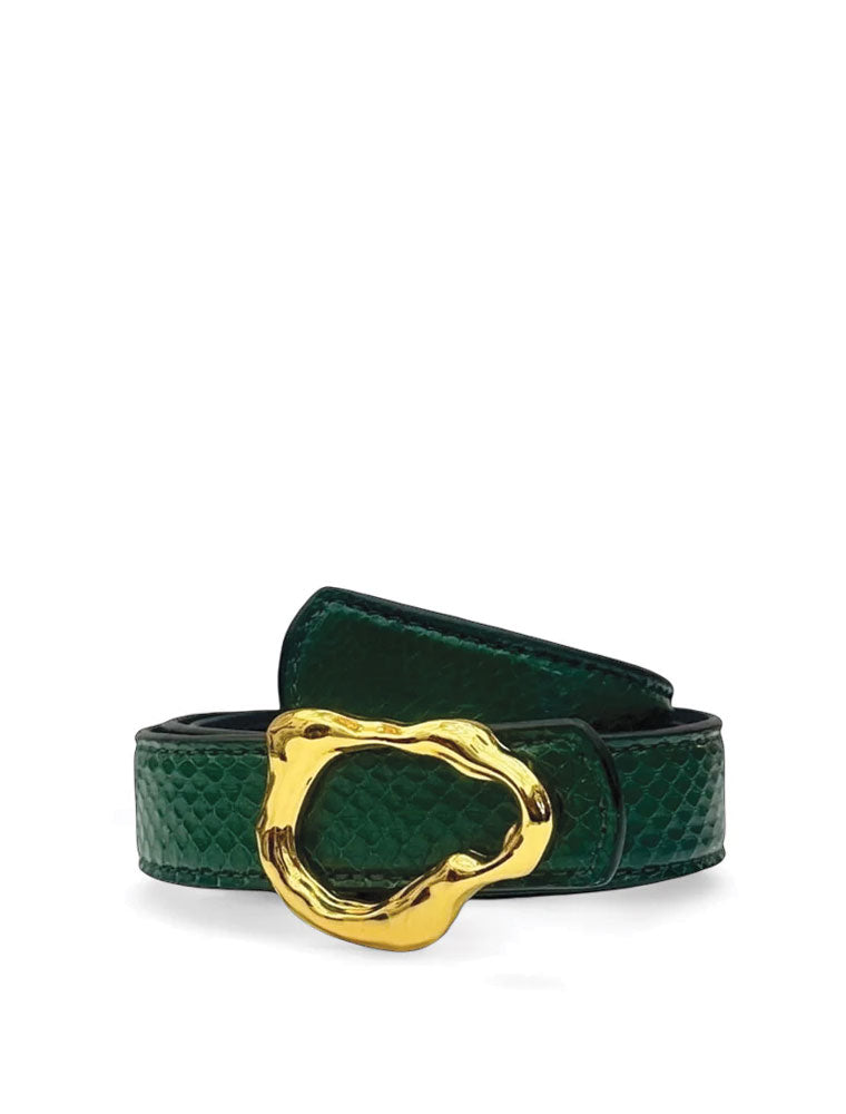 PEcado "Abstract" Belt, Water Snake Skin, Forest Green