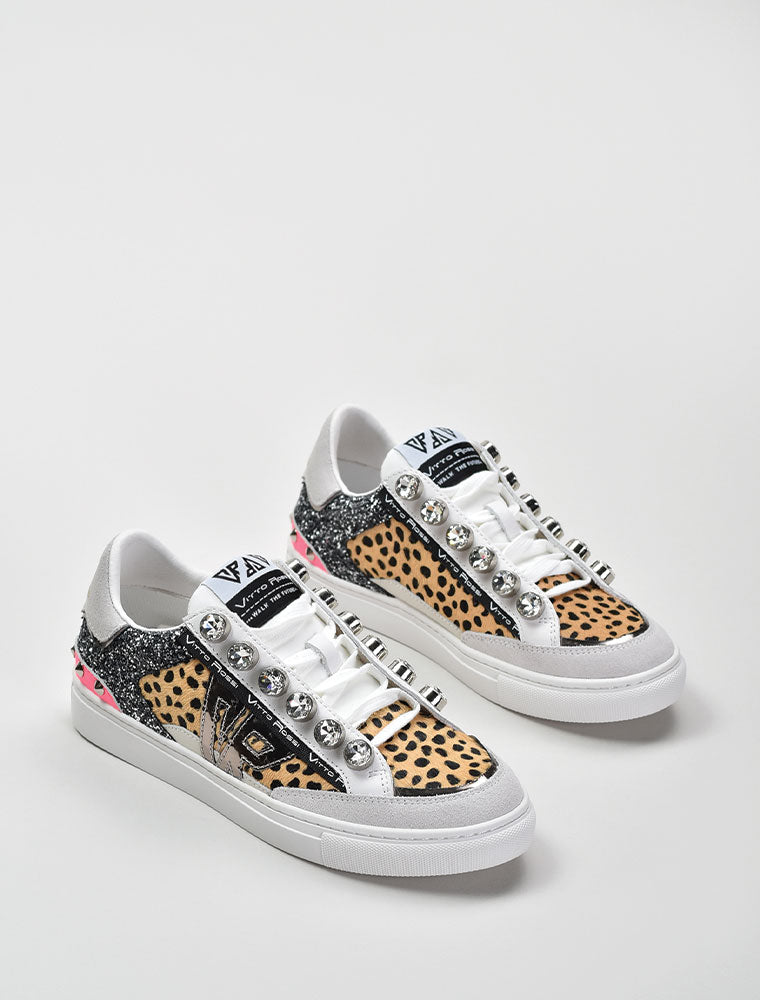 Abstract Cheetah Sneakers with VR logo, Multicolor
