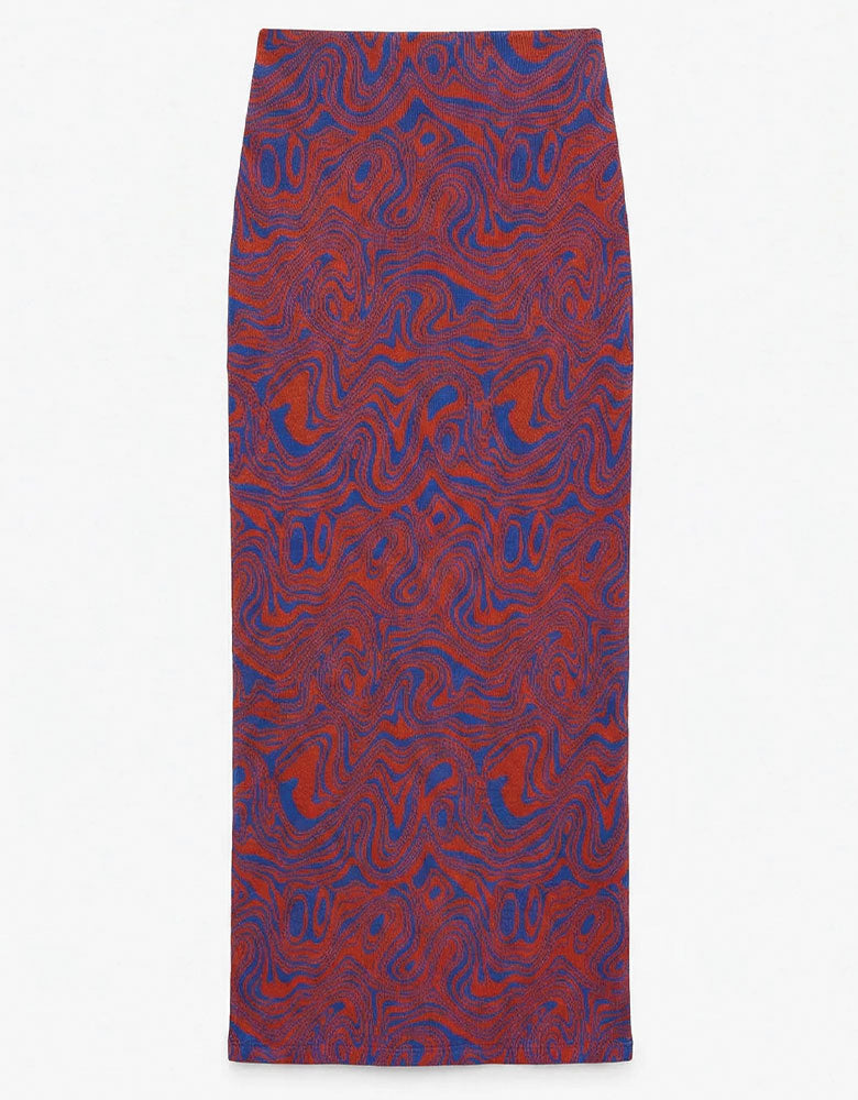 Abstract Jersey Maxi Skirt, Blue / Red