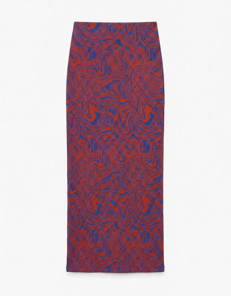 Abstract Jersey Maxi Skirt, Blue / Red