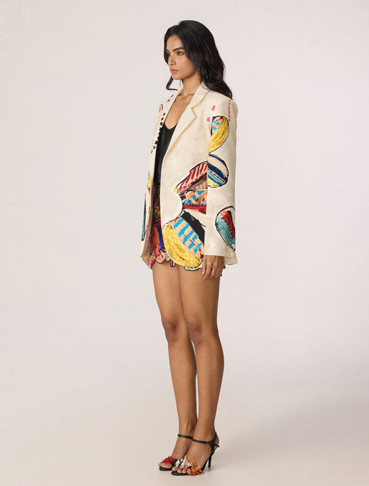Abstract Pastel Rebekkah Blazer, Cream